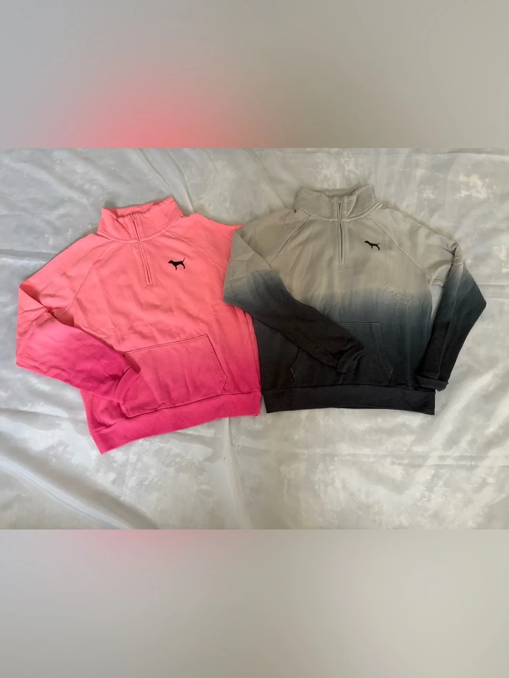 Pink Victoria’s Secret PINK & GRAY Ombre Half-Zip Sweatshirts with Dog Logo